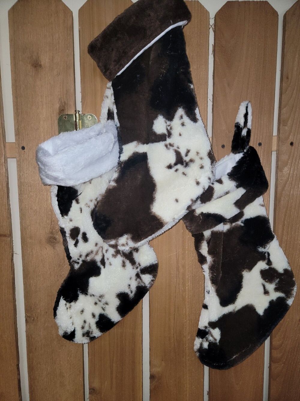 Set of 3 Cow Christmas Stockings Soft Faux Fur Holiday Decor 18” New No Tags